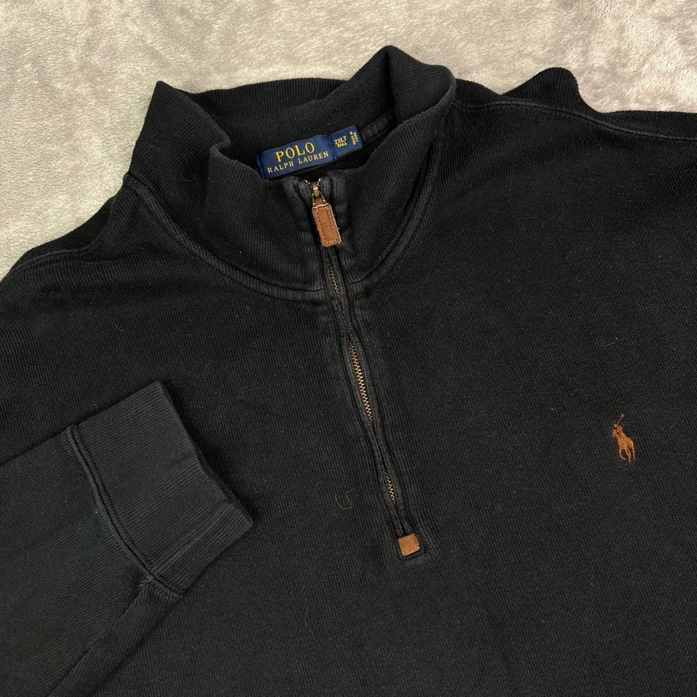 Polo Ralph Lauren 1/4 Zip Pullover Mens 2XLT Black Solid Cotton Ribbed Knit